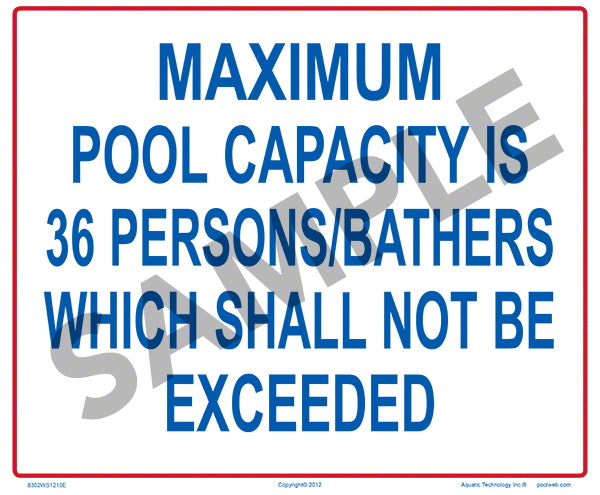 Maximum Pool Capacity Aluminum Sign 12x10 Inch