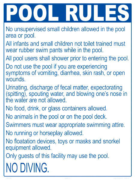 Maine Pool Rules No Diving Aluminum Pool Sign - 18x24 Inch