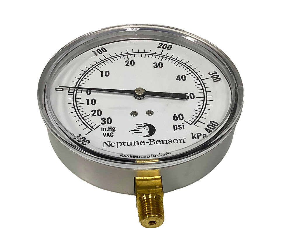 0 to 60 PSI Pressure Vacuum Gauge Combination - 30 Inch Vacuum - 1/4 Inch NPT Bottom Mount