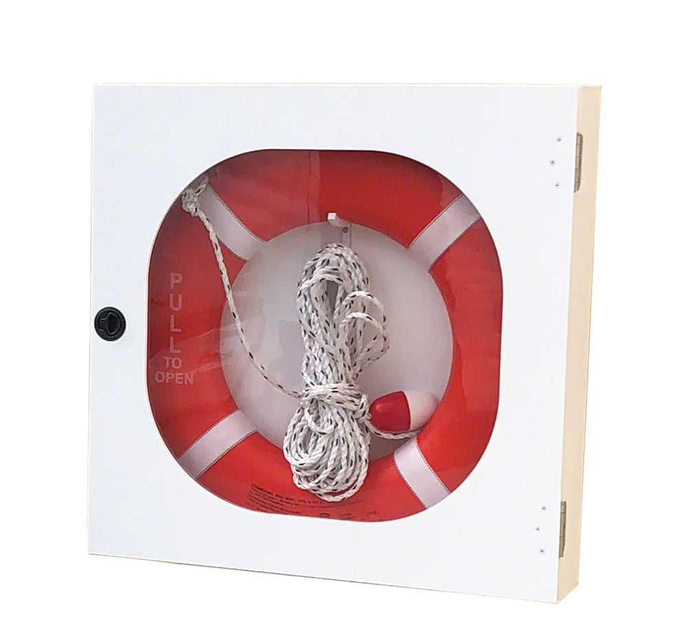 Safety Station Cabinet Equipped With 24 Inch USCG Life Ring Buoy and Throw Line - Orange