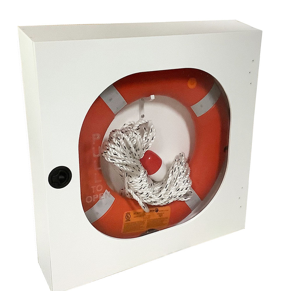 Safety Station Cabinet Equipped With 24 Inch USCG Life Ring Buoy and Throw Line - Orange