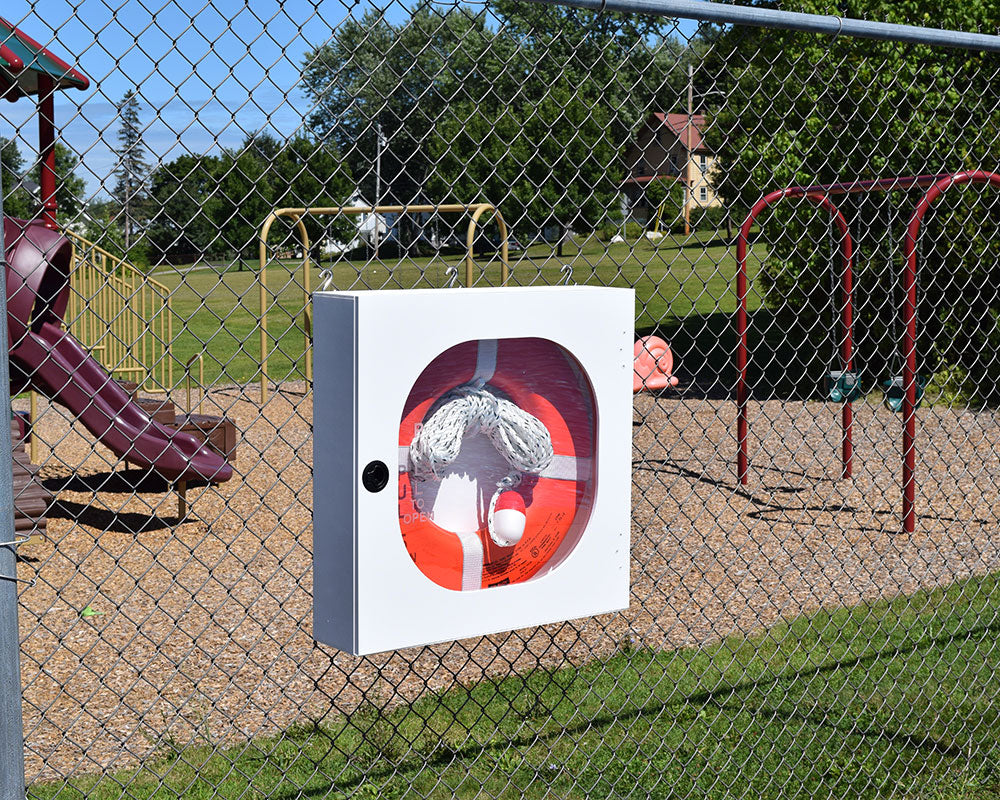 Safety Station Cabinet Equipped With 24 Inch USCG Life Ring Buoy and Throw Line - Orange