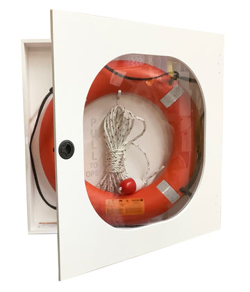 Safety Station Cabinet Equipped With 20 Inch USCG Life Ring Buoy and Throw Line - Orange