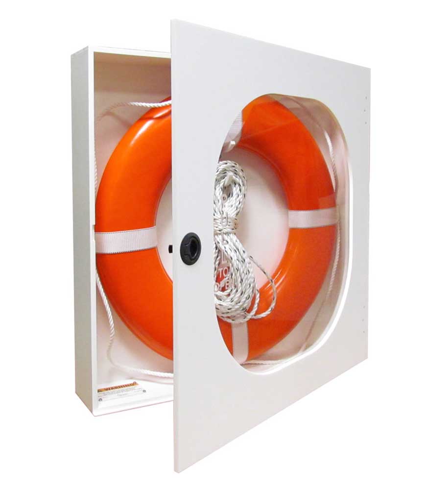 Safety Station Cabinet Equipped With 24 Inch USCG Life Ring Buoy and Throw Line - Orange