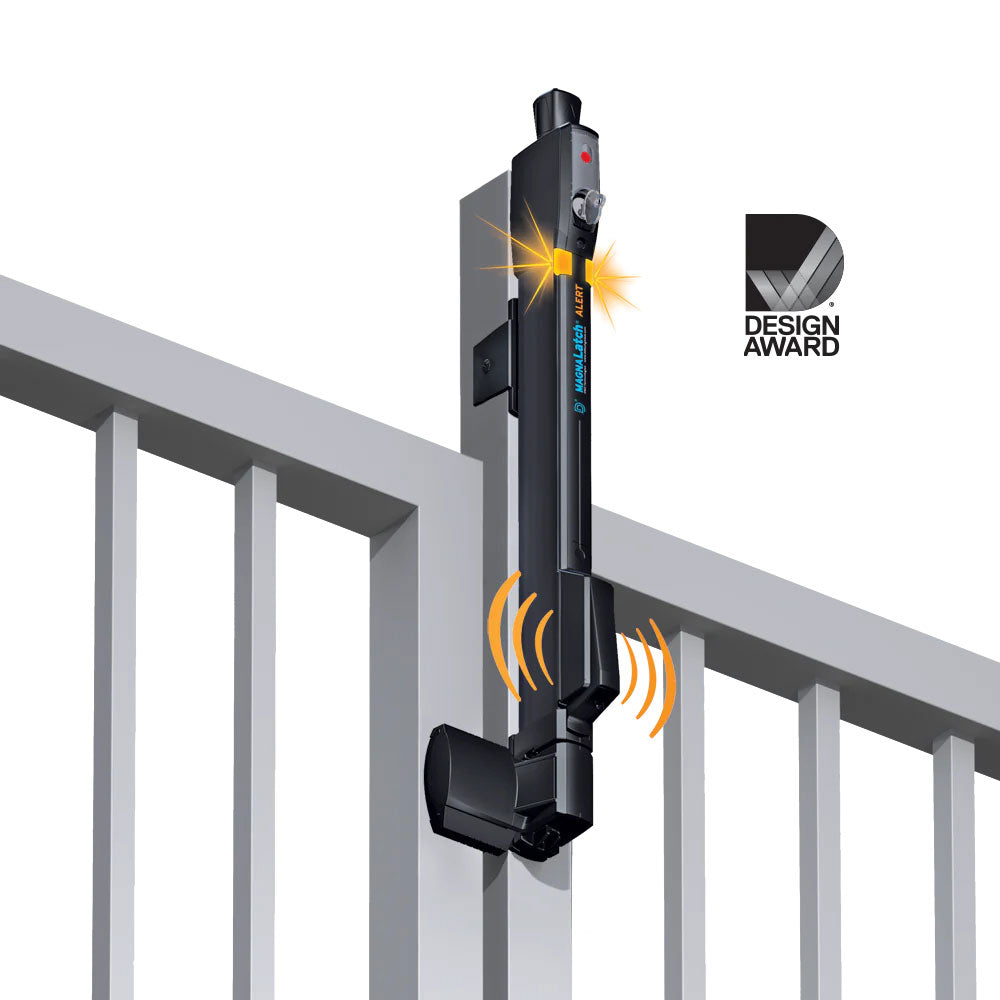 Magna-Latch Alert Top Pull Safety Gate Latch With Alarms - Black