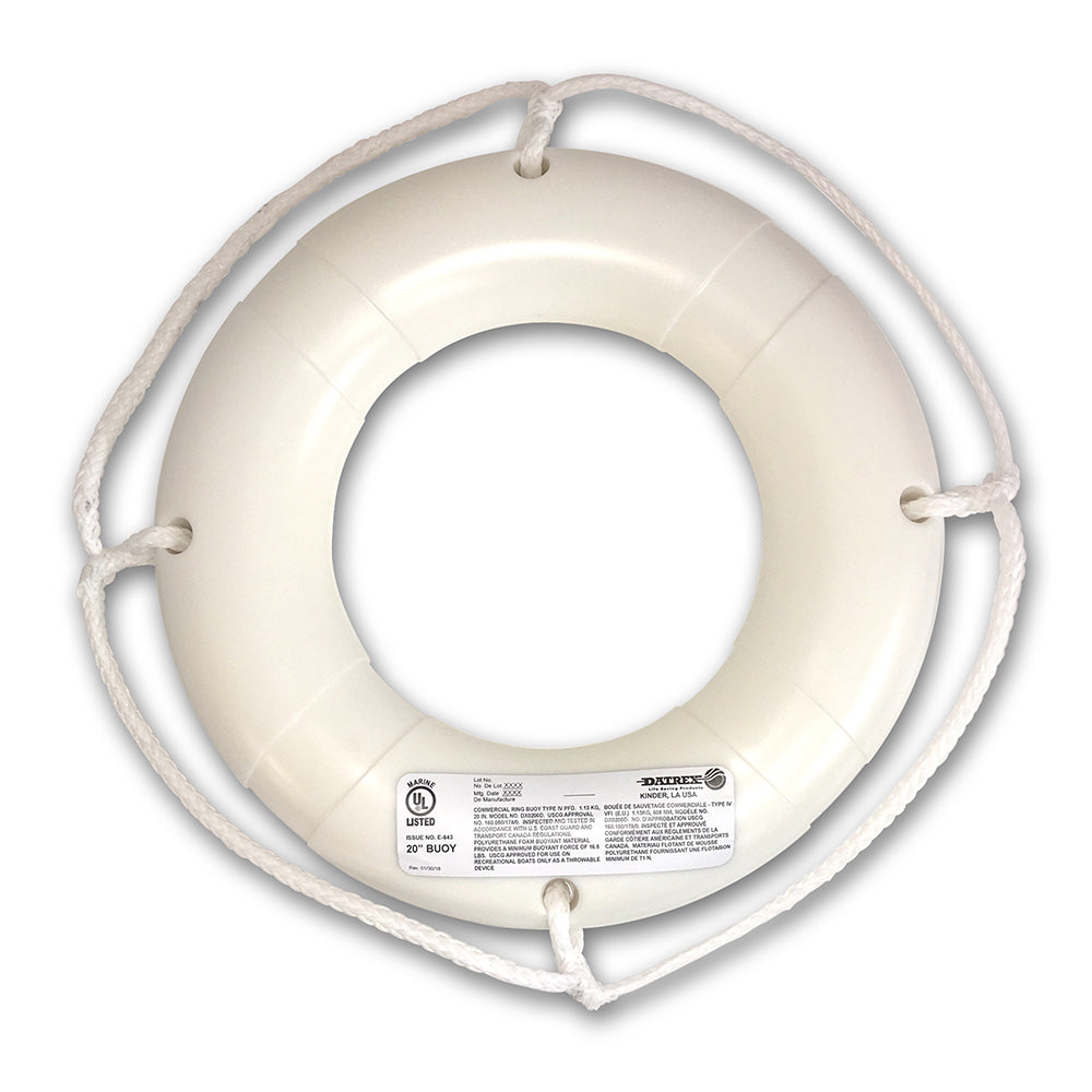 USCG High-Impact Foam 20 Inch Life Ring Buoy - White