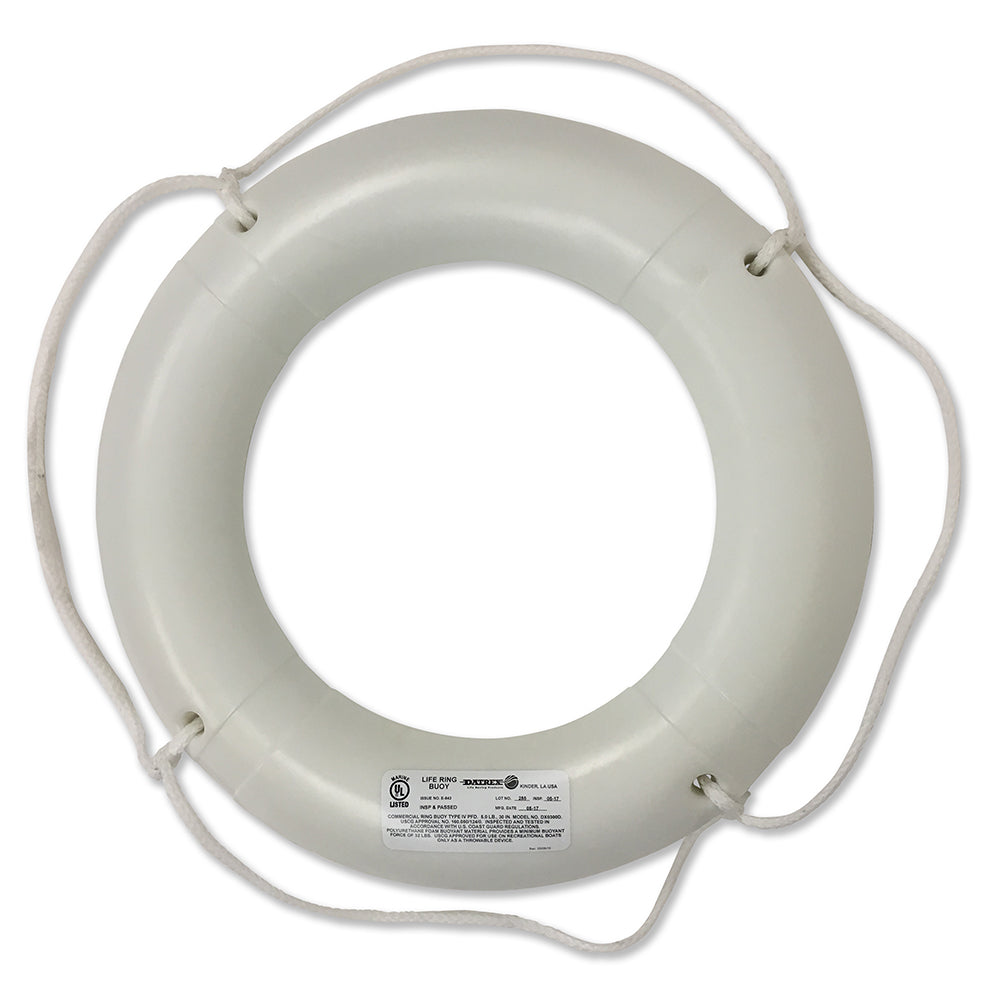 USCG High-Impact Polyethylene 30 Inch Life Ring Buoy - White