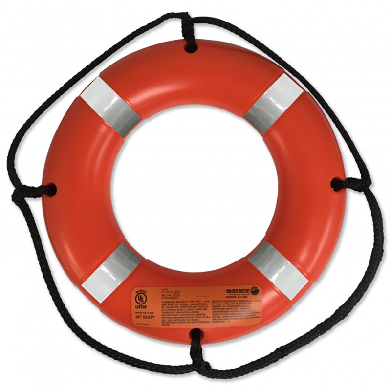 USCG High-Impact Foam 20 Inch Life Ring Buoy With Reflective Tape - Orange