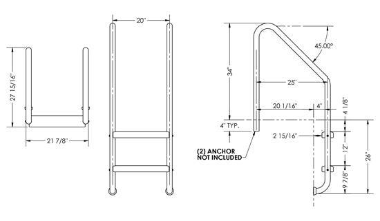 2-Step 25 Inch Wide Standard Ladder 1.90 x .145 Inch