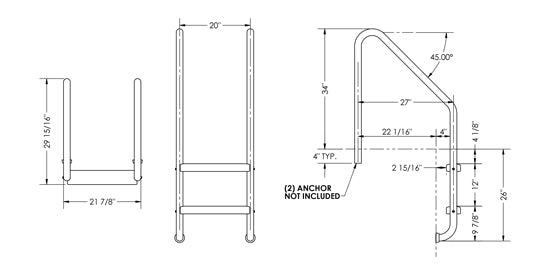 2-Step 27 Inch Wide Standard Ladder 1.90 x .145 Inch