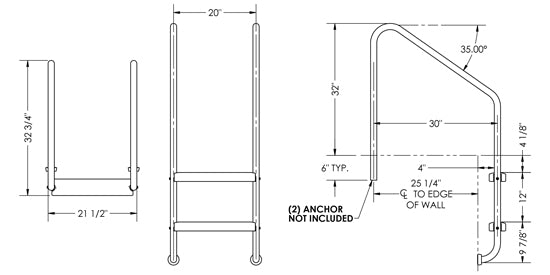 2-Step 30 Inch Wide Standard Ladder 1.50 x .120 Inch - Marine Grade