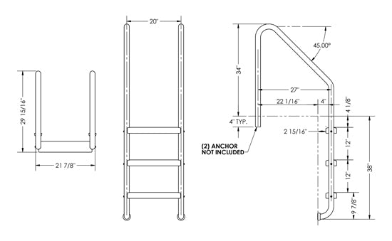 3-Step 27 Inch Wide Standard Ladder 1.90 x .109 Inch