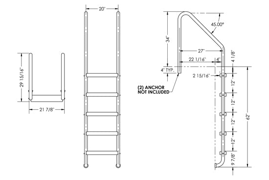 5-Step 27 Inch Wide Standard Ladder 1.90 x .065 Inch