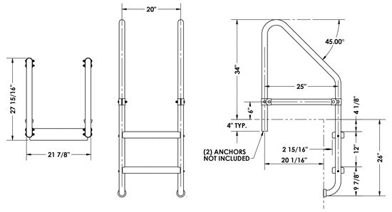 2-Step 25 Inch Wide Cross-Braced Heavy-Duty Ladder 1.90 x .065 Inch