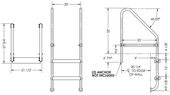 2-Step 25 Inch Wide Cross-Braced Heavy-Duty Ladder 1.50 x .083 Inch - Marine Grade