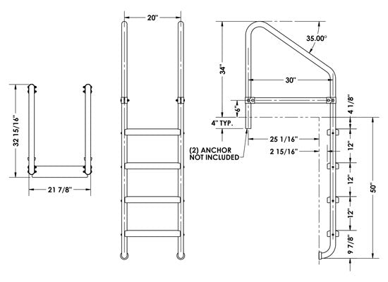 4-Step 30 Inch Wide Cross-Braced Heavy-Duty Ladder 1.90 x .065 Inch