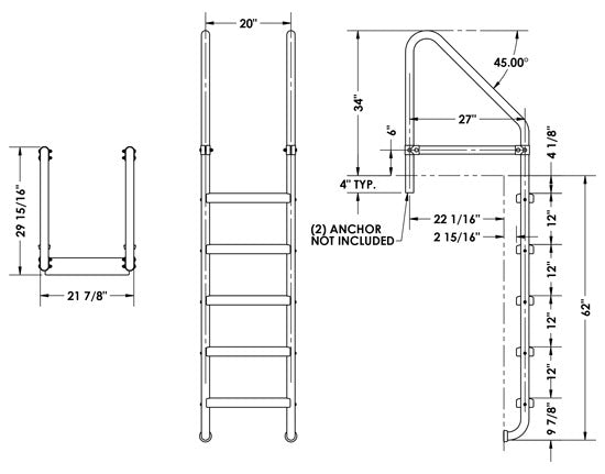 5-Step 27 Inch Wide Cross-Braced Heavy-Duty Ladder 1.90 x .065 Inch