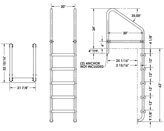 5-Step 30 Inch Wide Cross-Braced Heavy-Duty Ladder 1.90 x .065 Inch