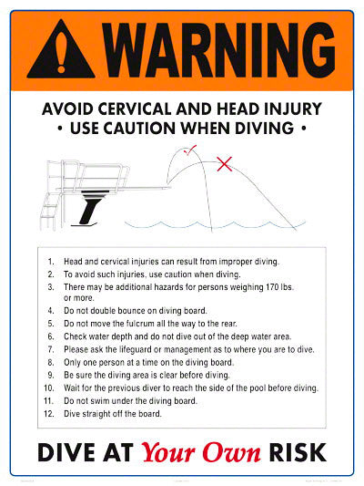 Dive at Your Own Risk Instructional Warning Sign - 18 x 24 Inches on Heavy-Duty Aluminum