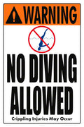 No Diving Allowed Warning Sign (4 Inch Lettering) - 12 x 18 Inches on Styrene Plastic