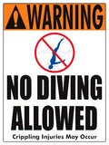 No Diving Allowed Warning Sign (4 Inch Lettering) - 18 x 24 Inches on Heavy-Duty Aluminum