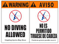 No Diving Allowed in English/Spanish - 24 x 18 Inches on Heavy-Duty Aluminum