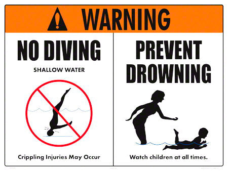 No Diving Prevent Drowning Warning Sign - 24 x 18 Inches on Styrene Plastic