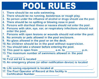 South Carolina Pool Rules Sign - 30x24 Inch