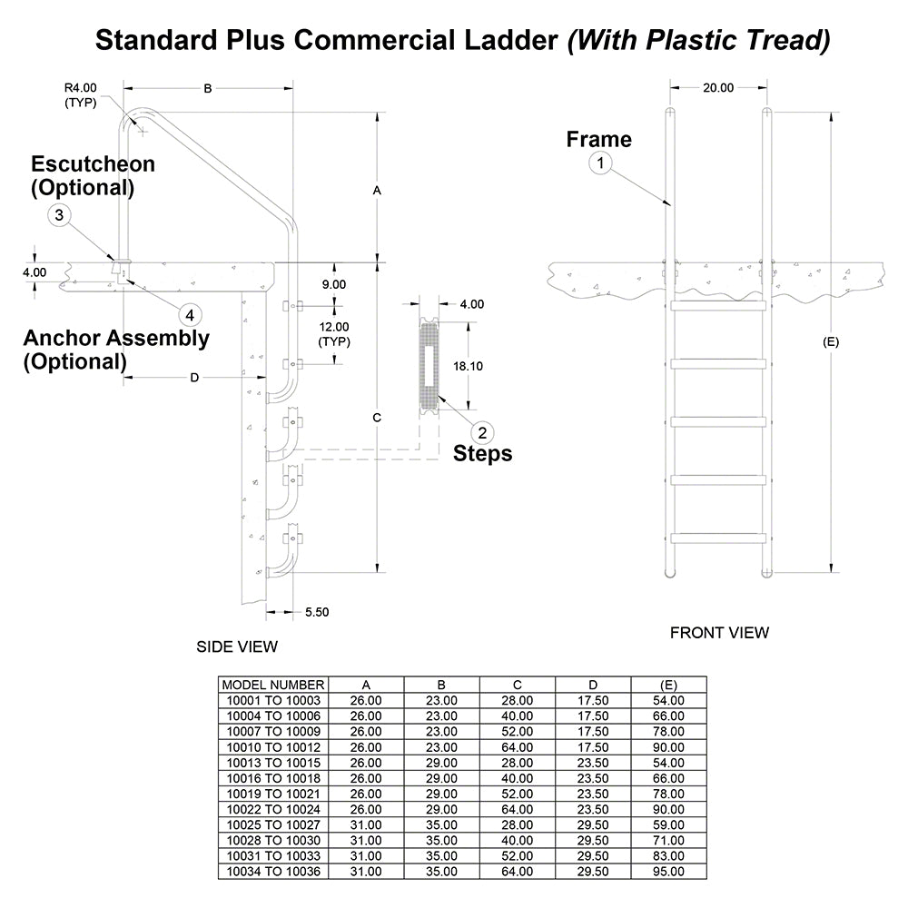 5-Step 35 Inch Wide Standard Plus Commercial Ladder 1.90 x .109 Inch - Plastic Treads