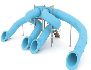 Quad Flume Half Hex Deck Waterslide With 360 and 90 Degree Turns