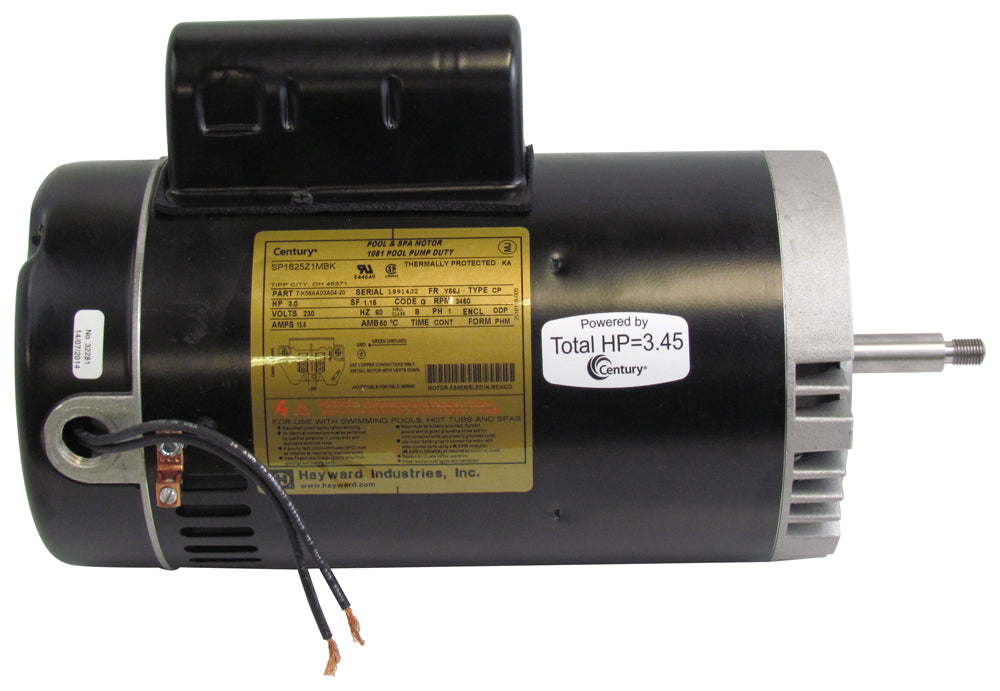 3 HP Motor 56J C-Face - 1-Speed 230 Volts 60 Hz - Max-Rated - Black