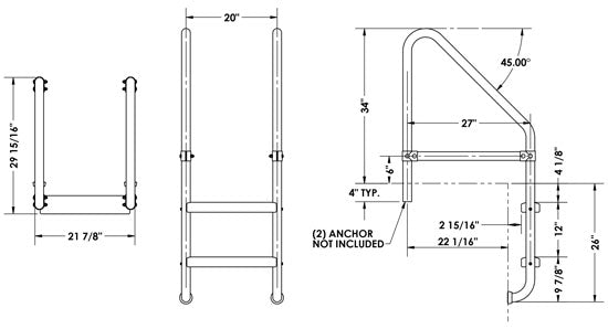 2-Step 27 Inch Wide Cross-Braced Heavy-Duty Ladder 1.90 x .065 Inch