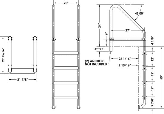 4-Step 27 Inch Wide Cross-Braced Heavy-Duty Ladder 1.90 x .145 Inch