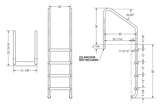 4-Step 30 Inch Wide Standard Ladder 1.90 x .145 Inch