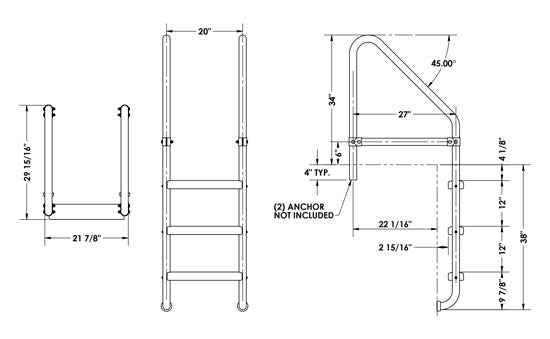 3-Step 27 Inch Wide Cross-Braced Heavy-Duty Ladder 1.90 x .109 Inch