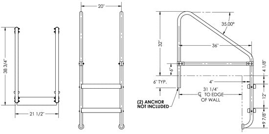 2-Step 36 Inch Wide Cross-Braced Heavy-Duty Ladder 1.50 x .120 Inch - Marine Grade