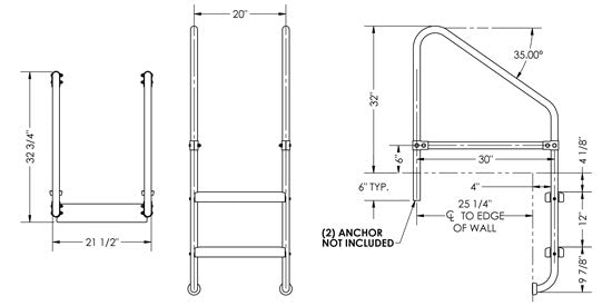 2-Step 30 Inch Wide Cross-Braced Heavy-Duty Ladder 1.50 x .083 Inch - Marine Grade